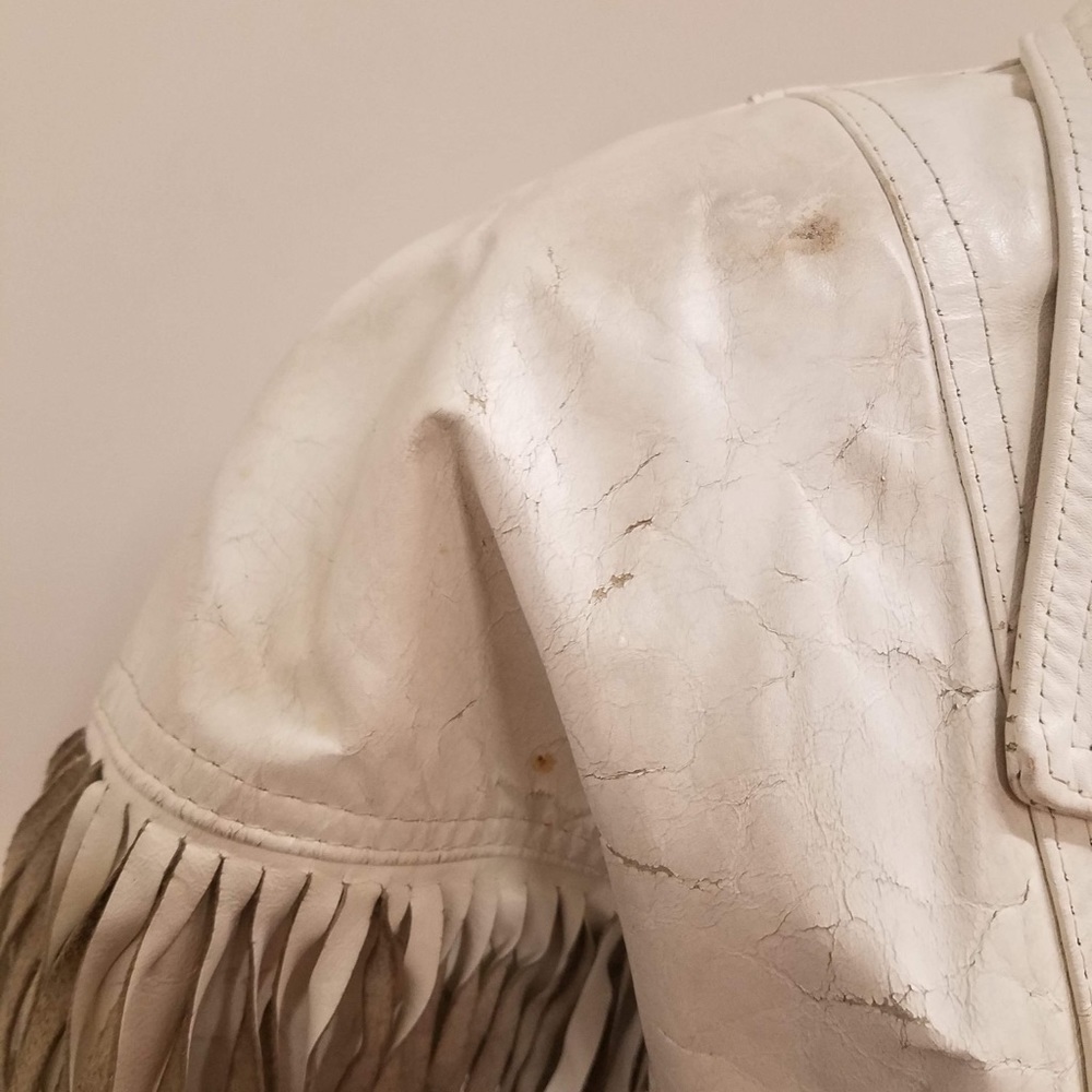 UNISEX COWBOY BEIGE WESTERN LEATHER JACKET WITH FRINGE - Picture 9 of 13